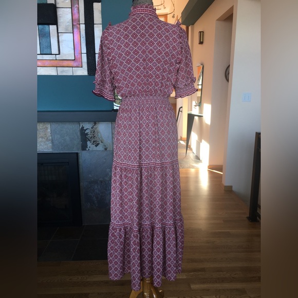 Max Studio Tiered Floral Full Length Dress In Pink Floral Print - Size Small - Picture 8 of 16